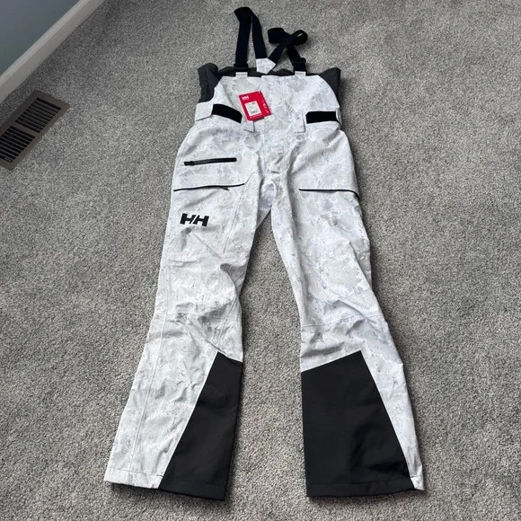 Helly Hansen Men’s Sogn Bib Shell pants - gray fog camo - men’s medium - BNWT - Picture 1 of 6